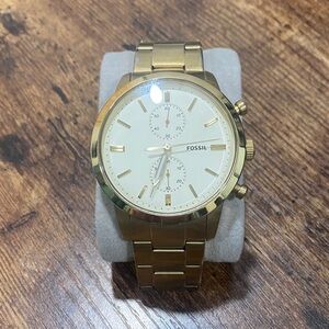 Fossil Men’s Townsman Gold-Tone Chronograph Watch with White Dial - Quartz